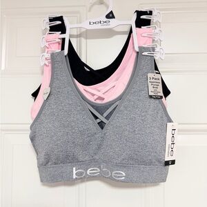 bebe Seamless Bralette Trio in Gray, Pink & Black